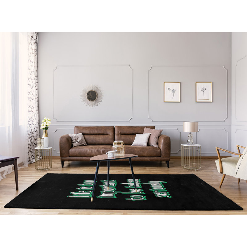 Tapis en polyester à style tableau noir levity quote life, Rectangle 5 pi x 7 pi