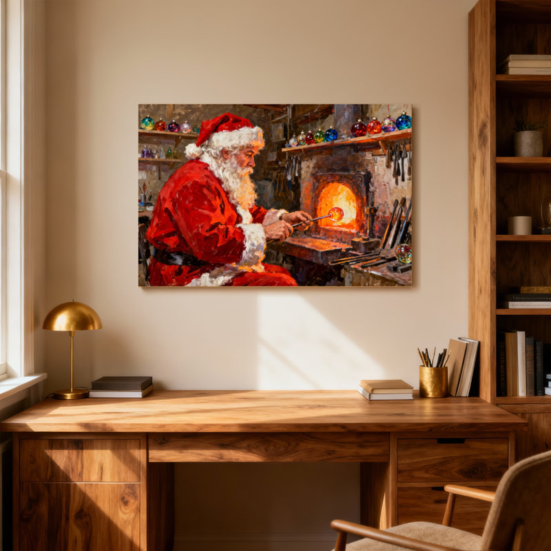 Ornements en verre de Noël du père Noël dans un atelier, H 16 po x l 24 po