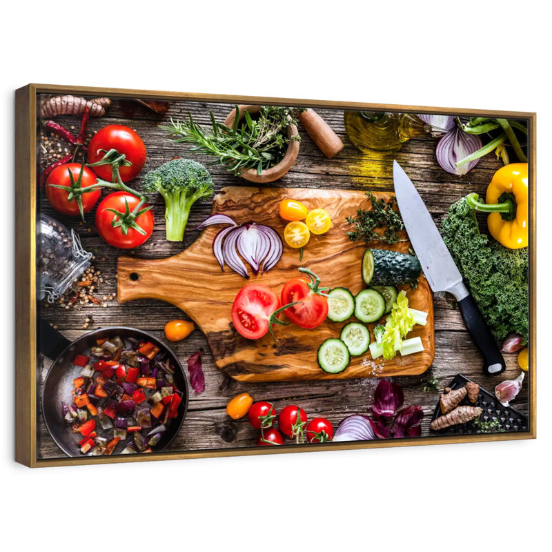 Légumes, ingrédients frais, 19 po x 13 po, Cadre flottant doré