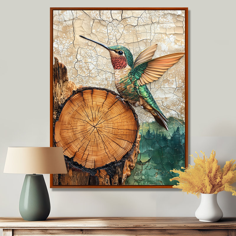 Ghyslain Hummingbird Into Wood Forest Quest IV - Hummingbird, art mural, H 32 po x l 16 po, Reproduction avec cadre flottant
