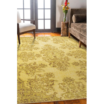 Yellow Vintage Look Woven Base Decorative Carpet
