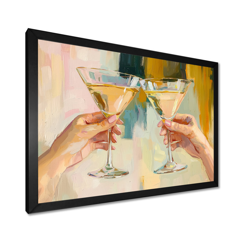 Martini Cocktail Glasses Friends - Impressions sur toile de couleur liqueur, H 30 po x l 40 po, Cadre simple