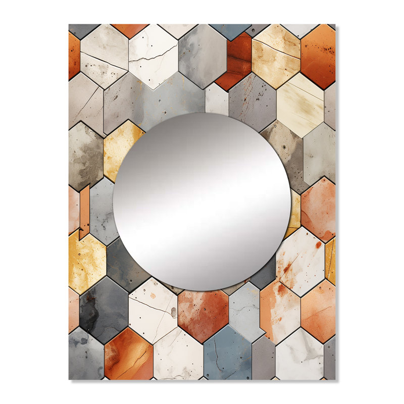 Rustic Hexagons Boho Pattern - Modern & Contemporary Mirror Wall Decor MTMIR123861, 32" x 24"