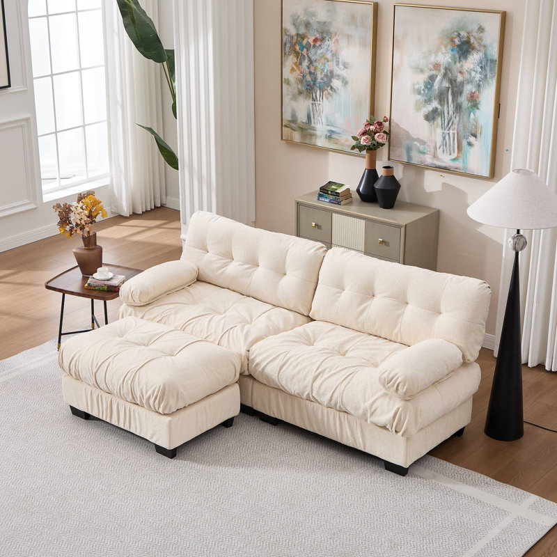 Canapé modulaire modulaire avec nuage, siège en forme de L avec repose-pieds, canapé modulaire, causeuse en flanelle avec 4 coussins