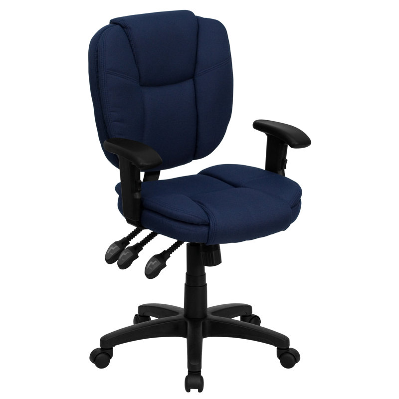 Mid-Back Multifunction Ergonomic Task Office Chair with Pillow Top Cushioning, Navy Fabric, Adjustable Arms