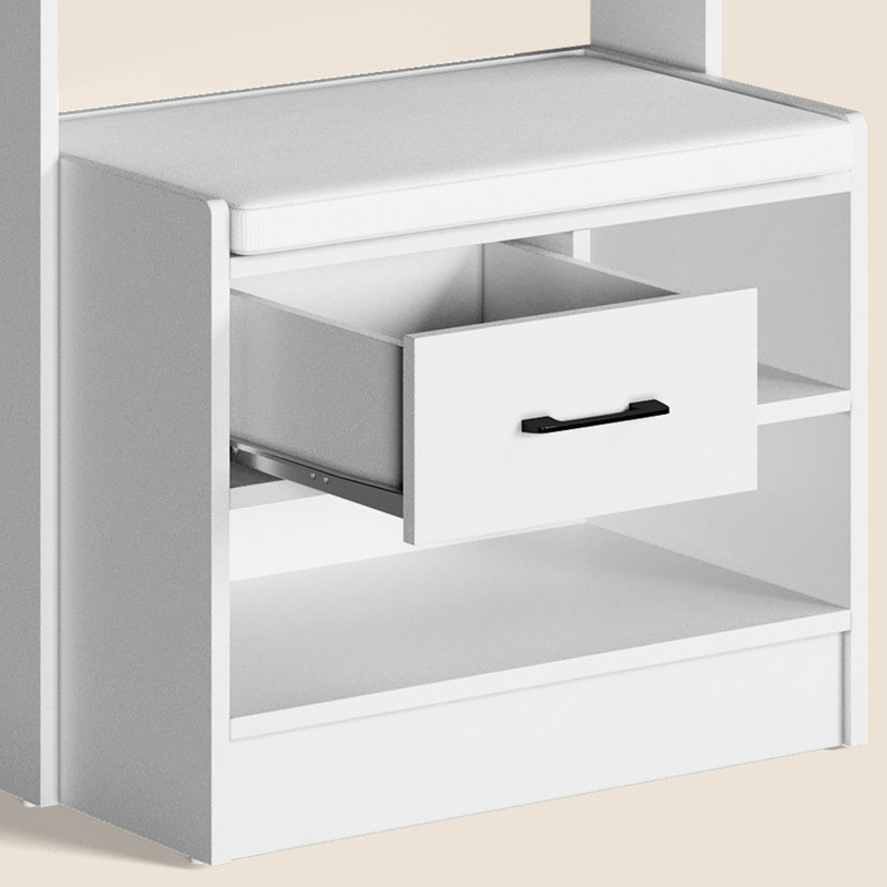 Hall Tree 24.8" Wide With Bench, White