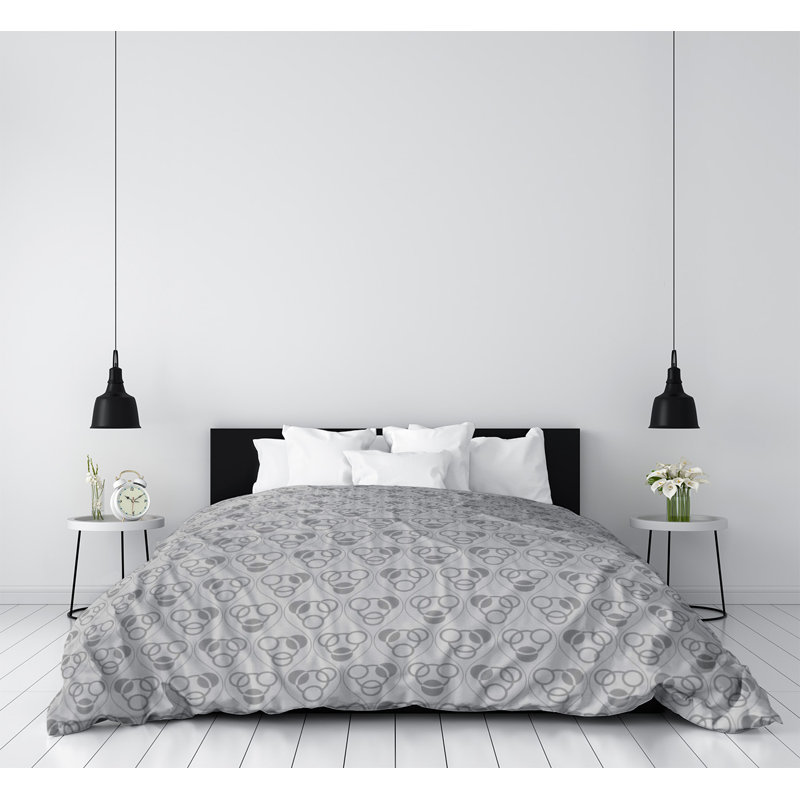 Housse de couette simple Circles Waves, Housse de couette pour grand lit, Microfibre, Gris