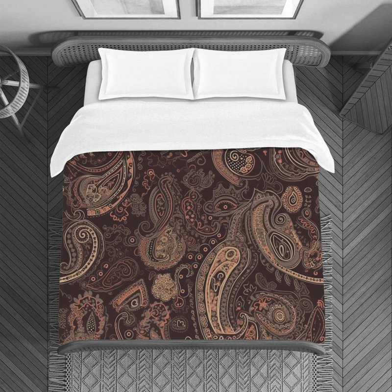 Machine Printed Duvet Cover, Brown/Gray Paisley, Queen Duvet Cover