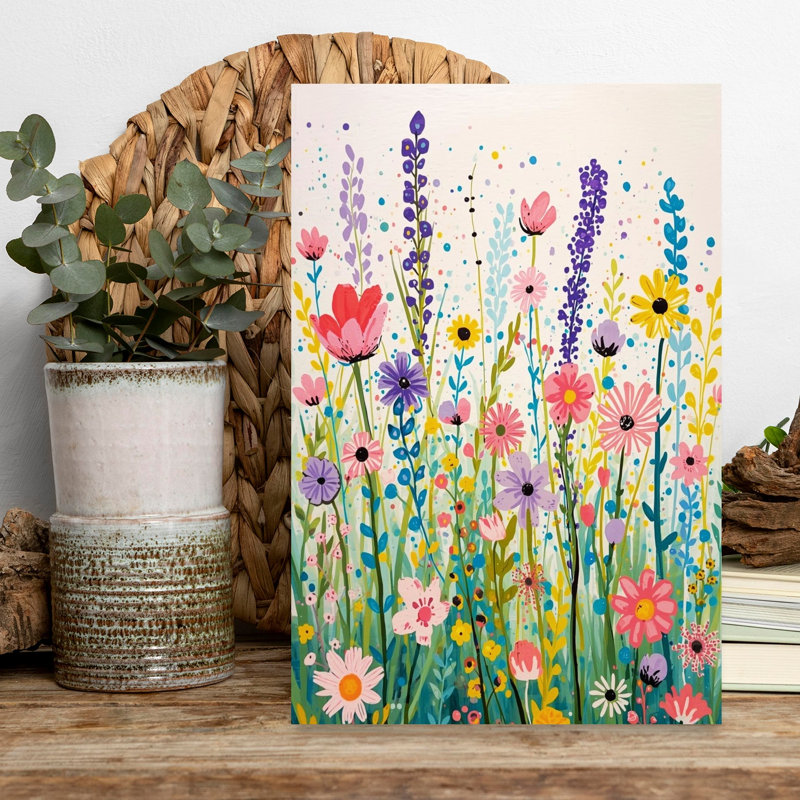 Art mural coloré avec fleurs colorées fantaisistes abstraites, H 18 po x l 12 po