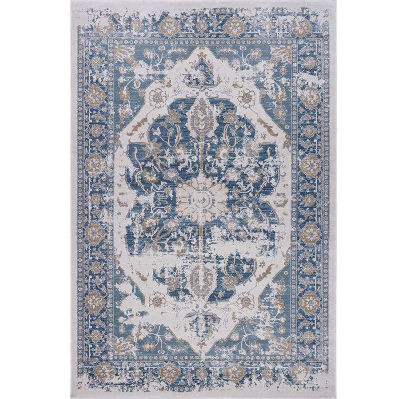 Tapis oriental bleu Staton, Rectangle 5 pi 3 po x 7 pi 7 po