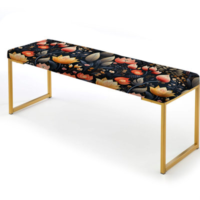 Floral Upholstered Gold Bench