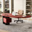 Bureau 2 tiroirs rouge + noir + bois franc incurvé + acier Barenia + acier + acrylique-1954360273-1954360287