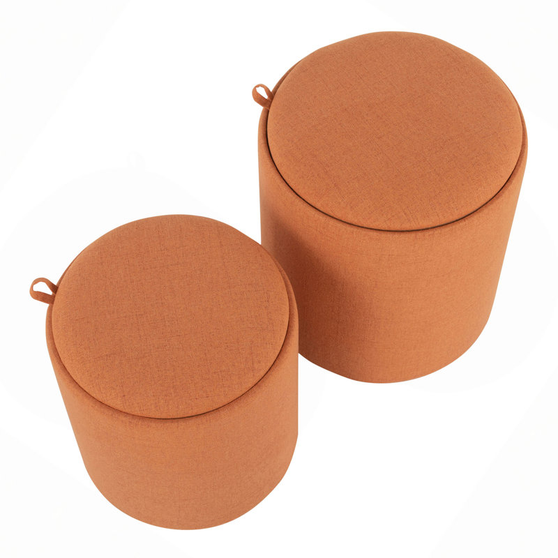 Ensemble de repose-pieds gigogne contemporain en tissu et bois naturel, Orange