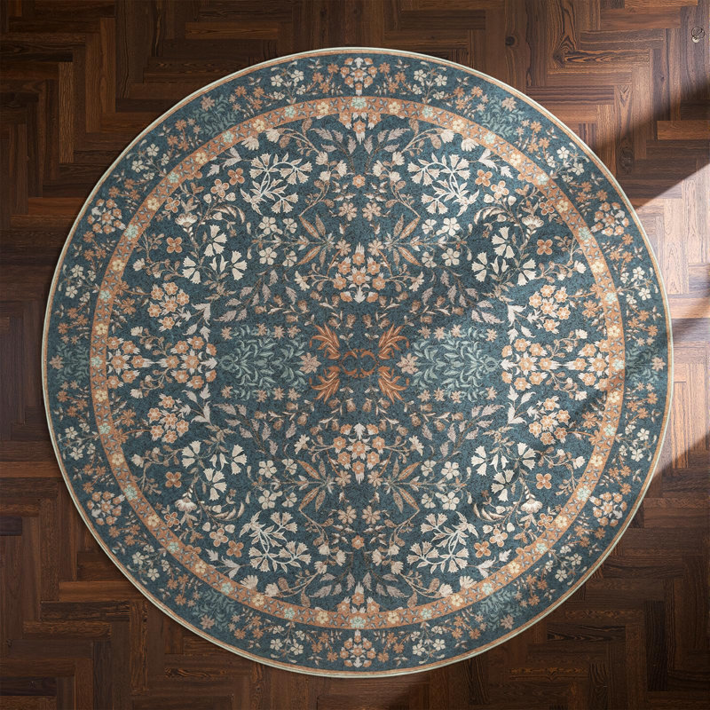 Floral Machine Washable Area Rug, Round 5'