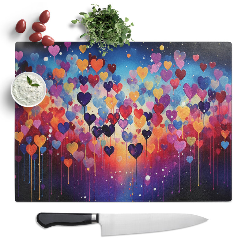Love Heart Bubbles  Glass Chopping Board