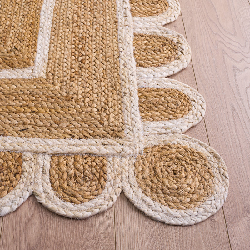 Natural Fiber Handwoven Jute Geometric Indoor Use Only Rug, Runner 2'3" x 8', Beige/White