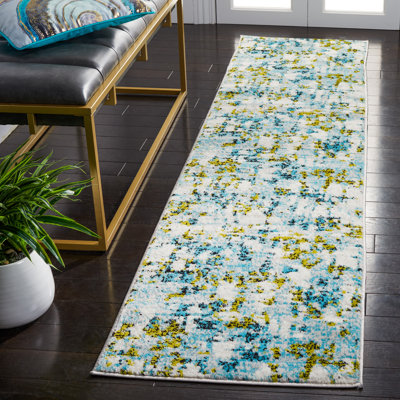Hollman Abstract Teal/Green/White Area Rug