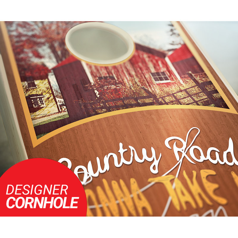 2' x 4' Country Roads Solid Wood Cornhole Set with Bags, Red/Orange