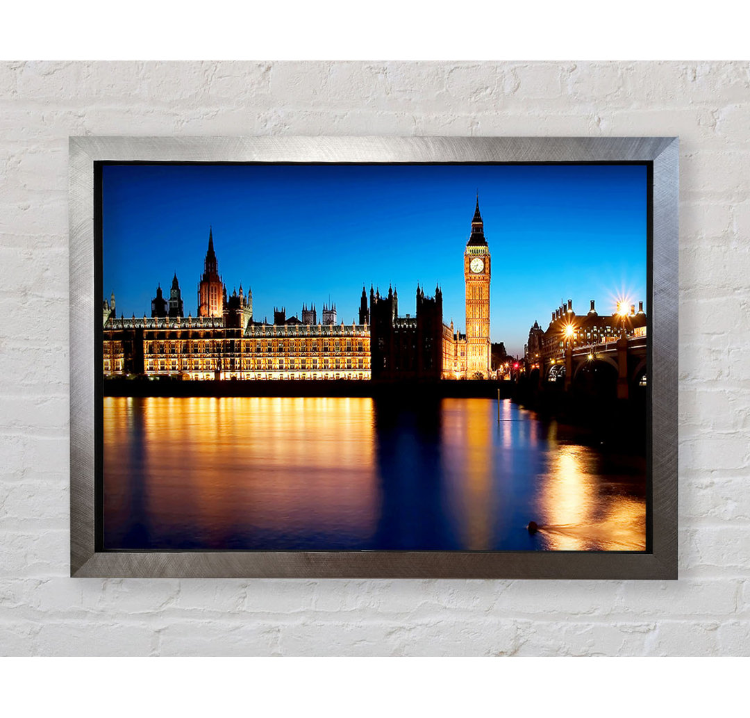 London Houses Of Parliament Night Reflections - Einzelner Bilderrahmen Kunstdrucke