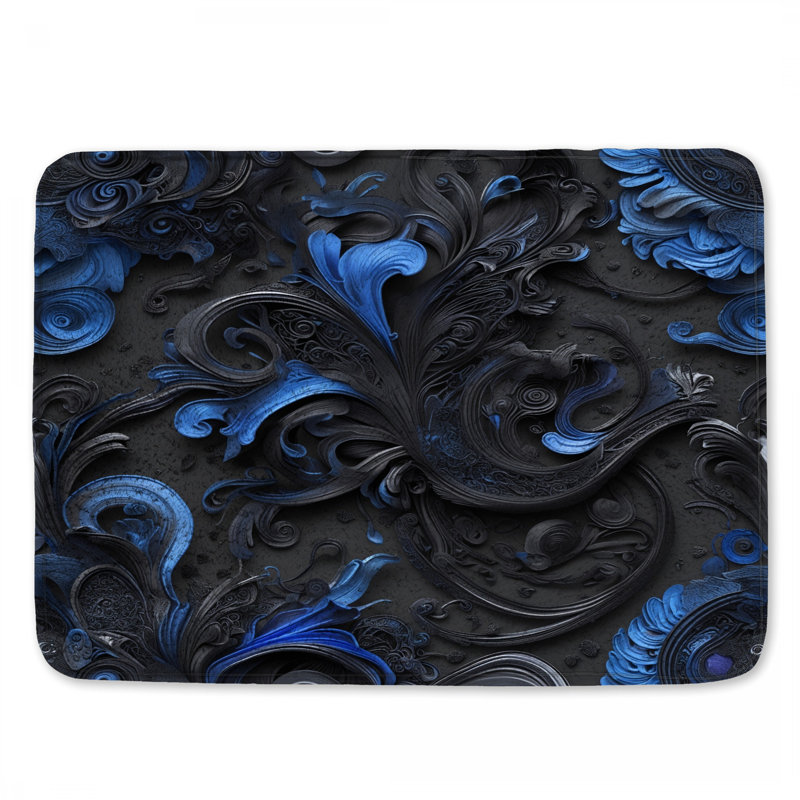 Tapis de bain complexe bleu tourbillon noir, L 34 po x L 21 po