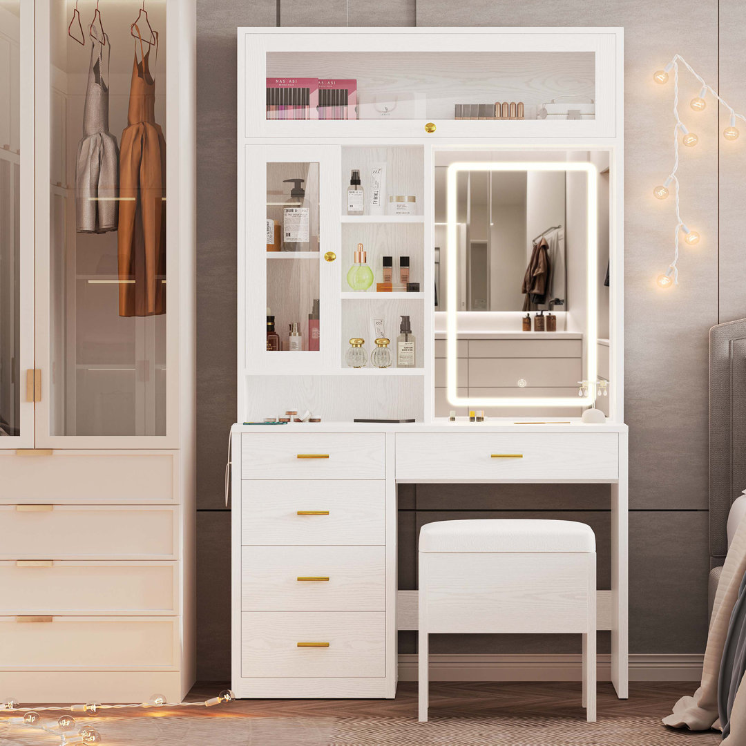 74.4"H Vanity Desk With LED Mirror and Power Outlet Latitude Run®