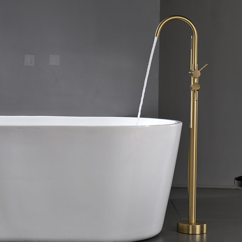 Robinet de baignoire à fixation au sol en laiton avec douche à main - flexible de salle de bain moderne noir et flexible résistant à l'eau
