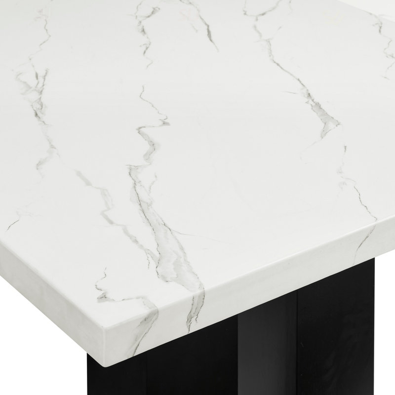 Ensemble de salle à manger 5 pièces avec plateau rectangulaire en forme de marbre, base à finition foncée et chaises rembourrées pour une salle à manger élégante