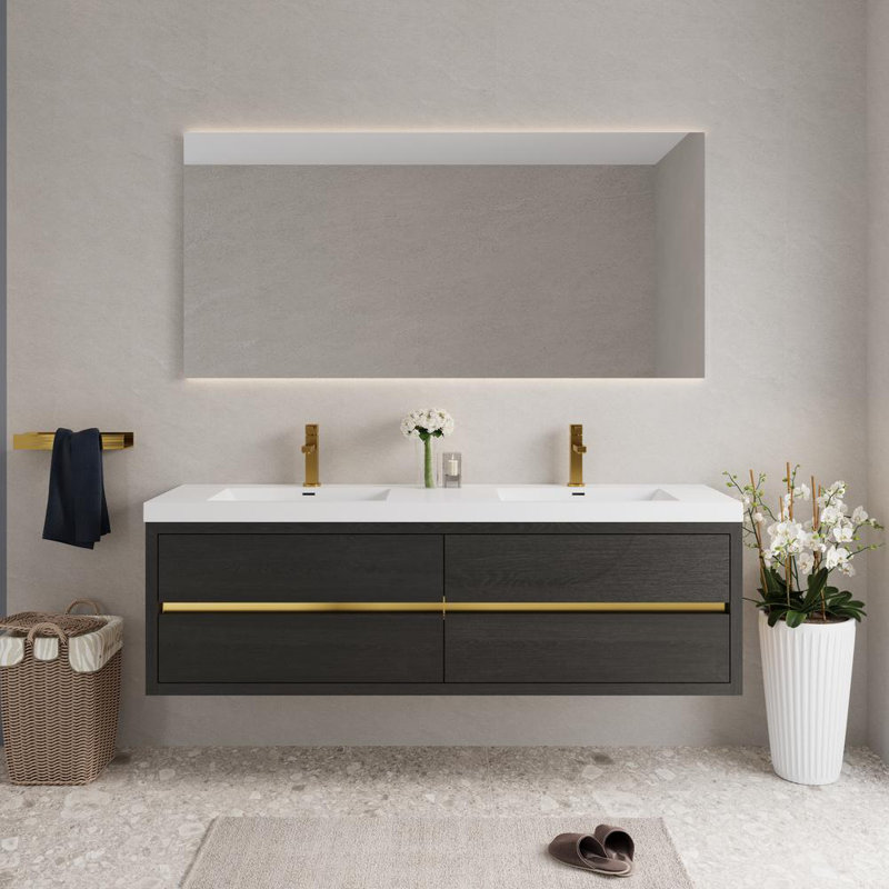 Meuble-lavabo mural 70,87 po avec lavabo