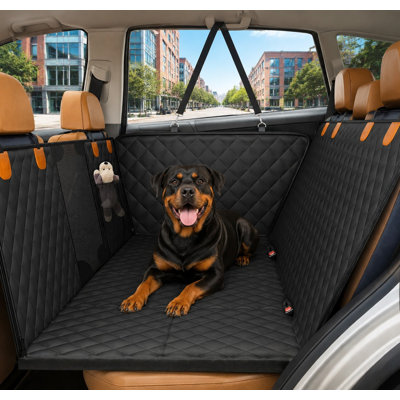 Un hamac pour chien à fond rigide et une extension de siège arrière pour voitures et VUS, combinant une protection de siège imperméable, une fenêtre en filet et un support pour 400 lb.