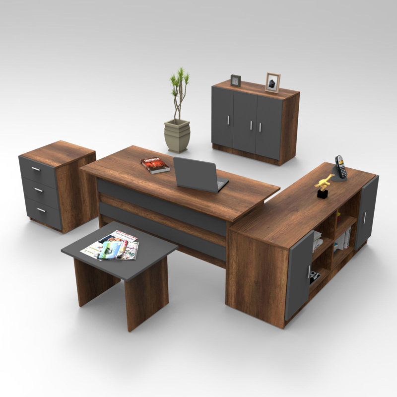 Bural 5 Piece Writing Desk Office Set, Baroque Anthracite