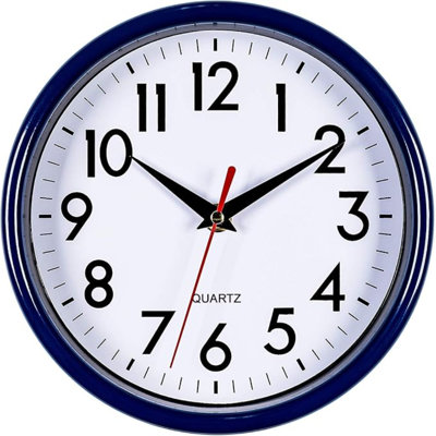 Bernhard Products Navy Blue Wall Clock 8" Silent Non-Ticking Quality Quartz Battery Operated Small Clock For Kitchen/Classroom/Office/Nursery Room Easy To Read