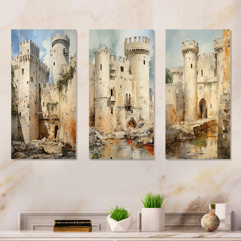 Château français français d'Avignon - ensemble d'art mural en métal 3 châteaux, H 32 po x l 48 po
