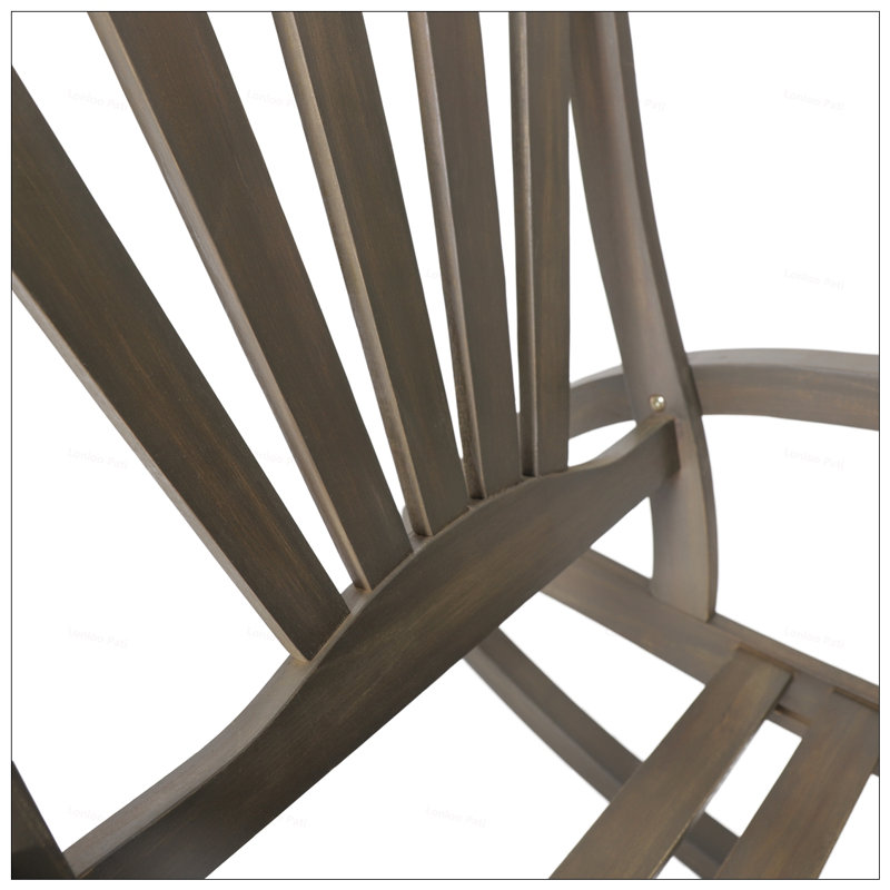 Durable Acacia Wood Rocking Chair With Retractable Footrest For Outdoor Relaxation And Comfort, Gray