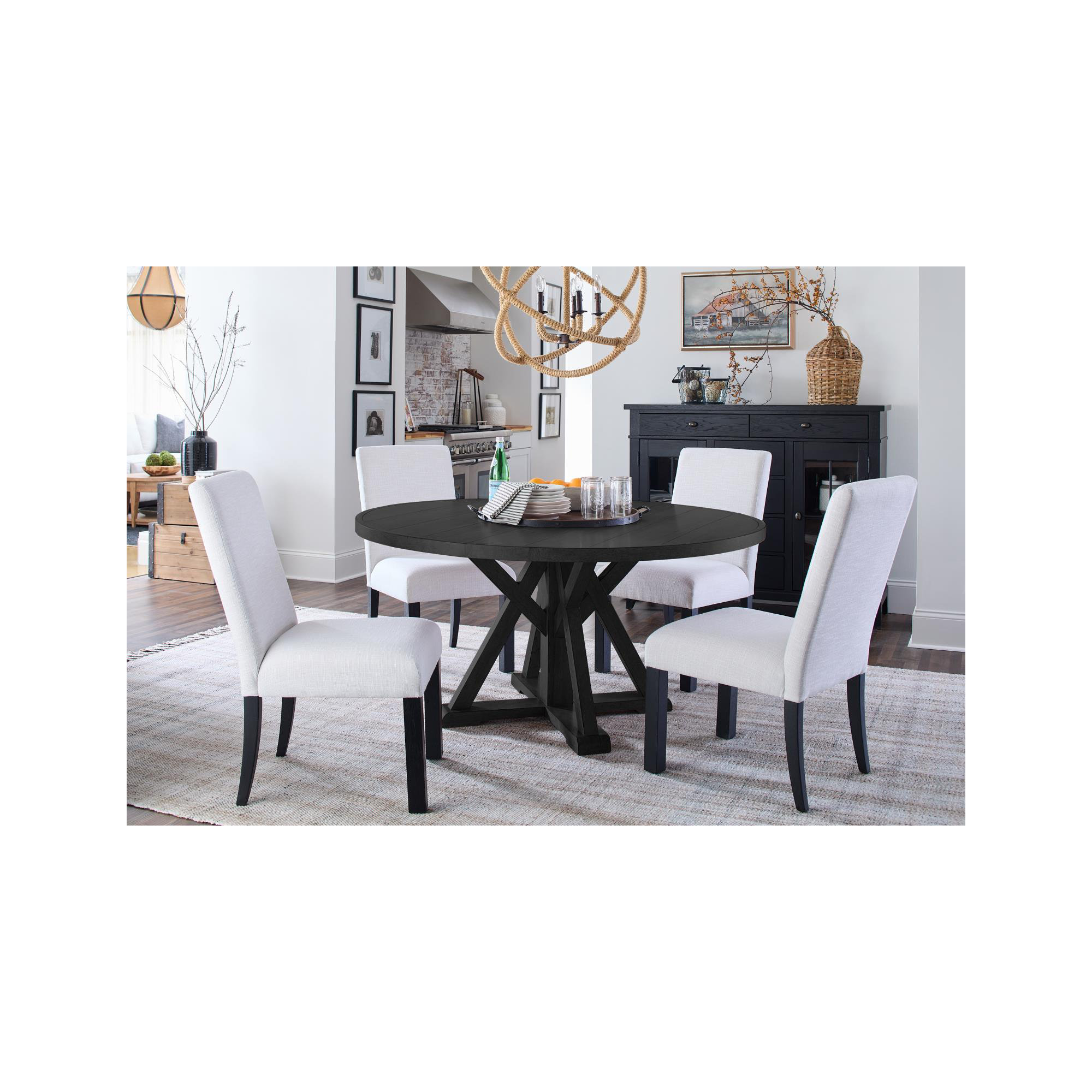 Mya Complete Round Pedestal Table, Black