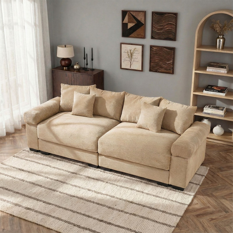92" Corduroy Oversized Modular Cloud Couch Comfy Sofa, Camel