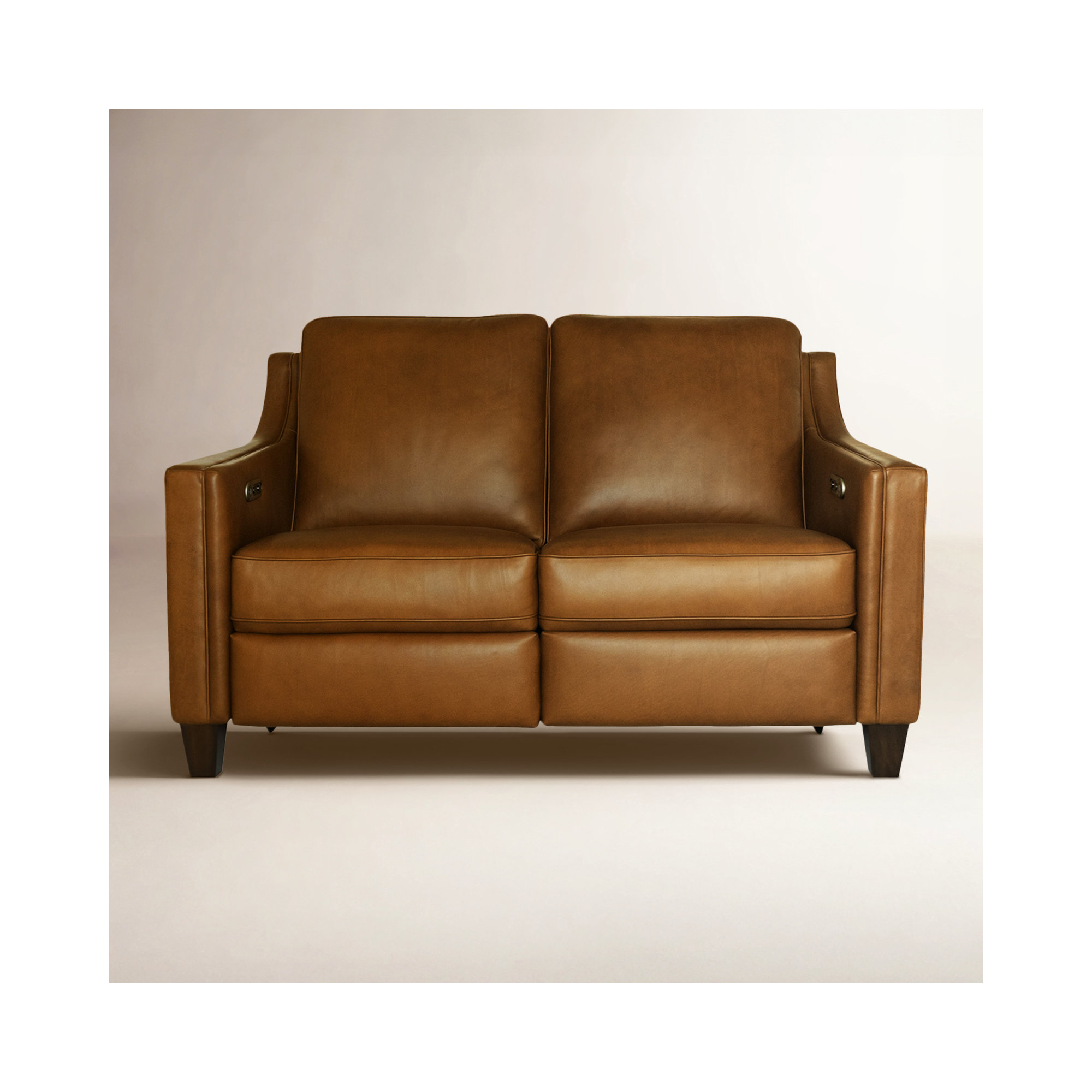 Finnegan Power Reclining Semi-Aniline Leather Loveseat, Brown
