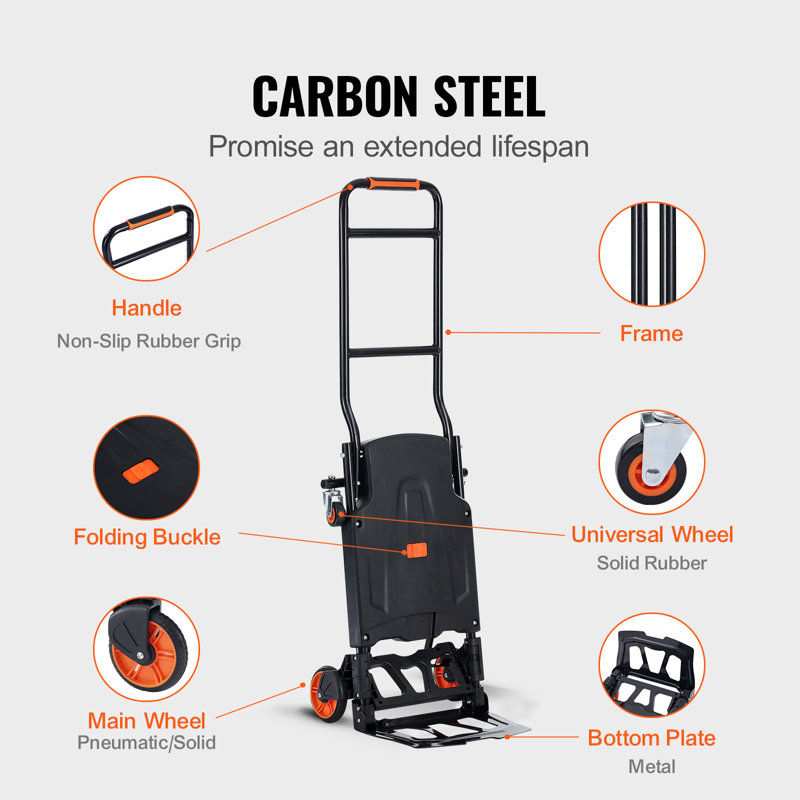 Aluminum Hand Truck, 2 in 1, 300 lbs Load Capacity, Heavy-Duty Industrial Convertible Folding Hand Truck and Dolly, Utility Cart Converts from Hand Truck to Platform Cart with Rubber Wheels