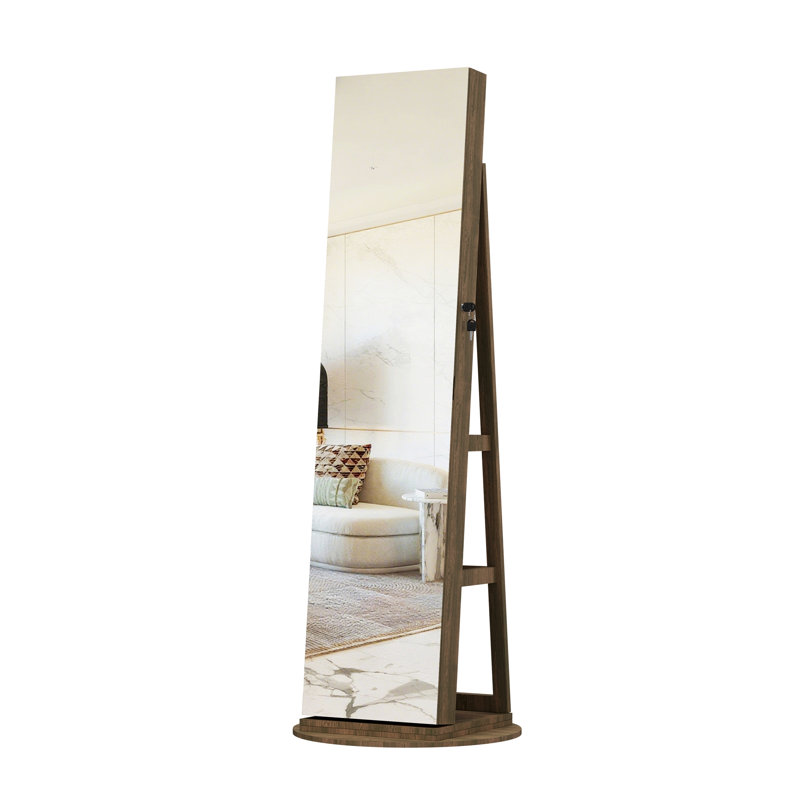 360°Swivel Jewelry Cabinet With Full Length Mirro, 62.3" x 21.6", Antique brown