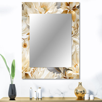 Motif bohème de fleurs de chrysanthème blanc Cailloch - miroir floral, miroir mural unique, impression d'art en métal