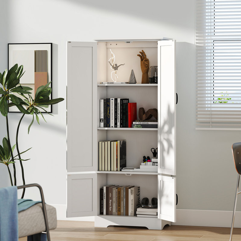 Garde-manger 60 po, armoire de rangement avec tablettes, blanc