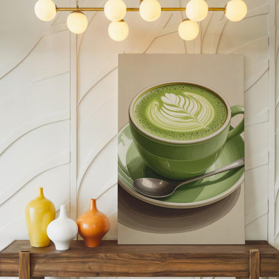 Canvas Wall Art Vintage Matcha Latte Canvascreamy Green Ceramic Cup Art Ready To Hang Gallery Wrapped Home Decor Modern Design Decor