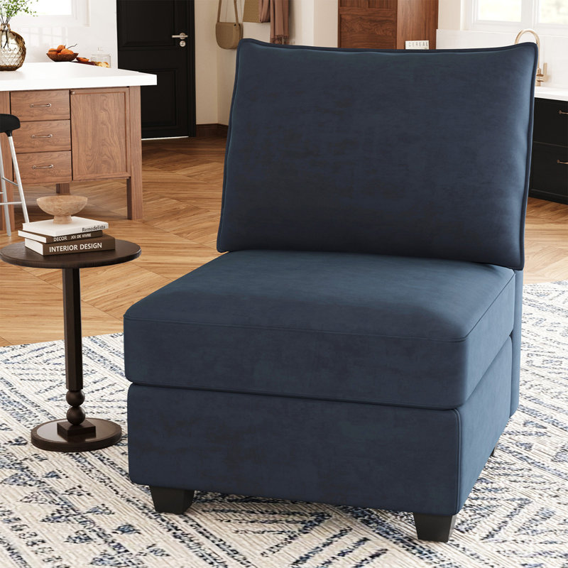 Module de siège simple avec accoudoirs en velours Allinson pour canapé modulaire Allinson, Velours bleu