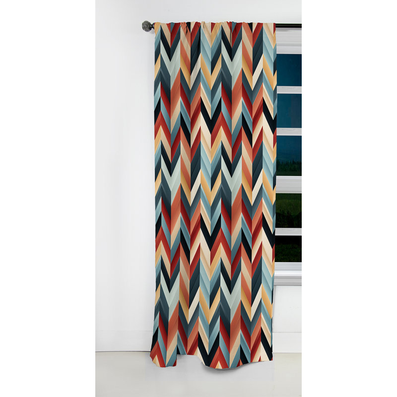 Chevron géométrique rouge clair et bleu clair - Rideau occultant à motif géométrique abstrait - 1 panneaux, L 52 po x L 84 po