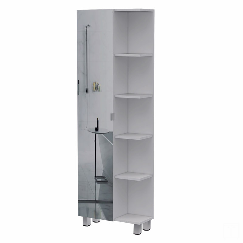 Armoire à linge à 5 tablettes avec miroir, Blanc