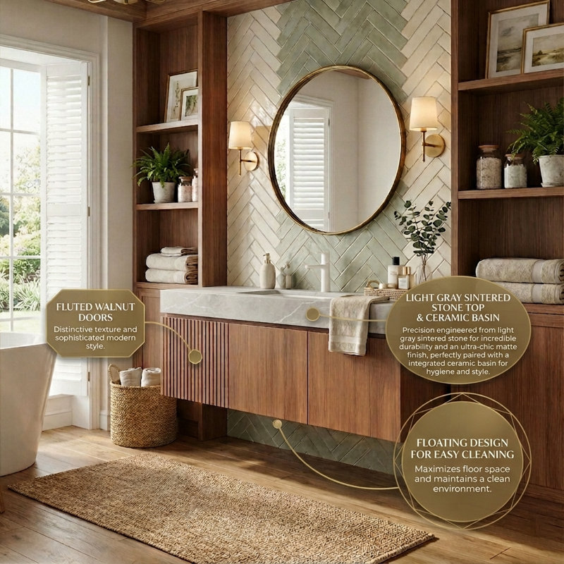 48" Wall-Mounted Vanity With Sintered Stone Top & Ceramic Sink, Storage Cabinet With 1 Drawer & Soft-Close Door, Espresso
