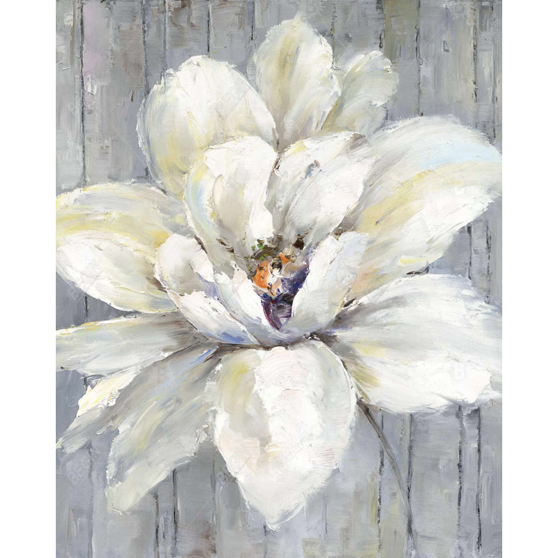 Fleur blanche sur bois - Toile florale pour la décoration intérieure