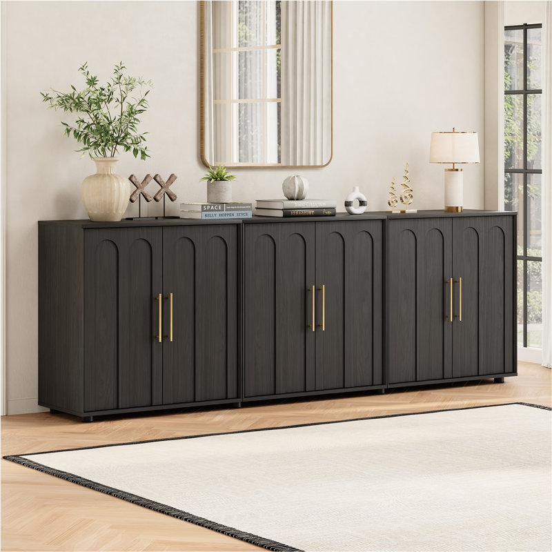  Buffet moderne avec rangement pour câbles et tablettes réglables, Noir