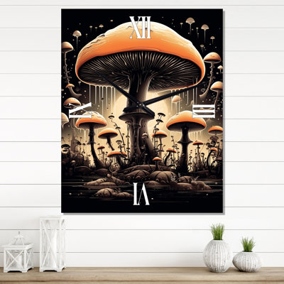 Amarita Magical Mushroom Vintage Illustration IV - Abstract Landscape Vintage Wall Clock
