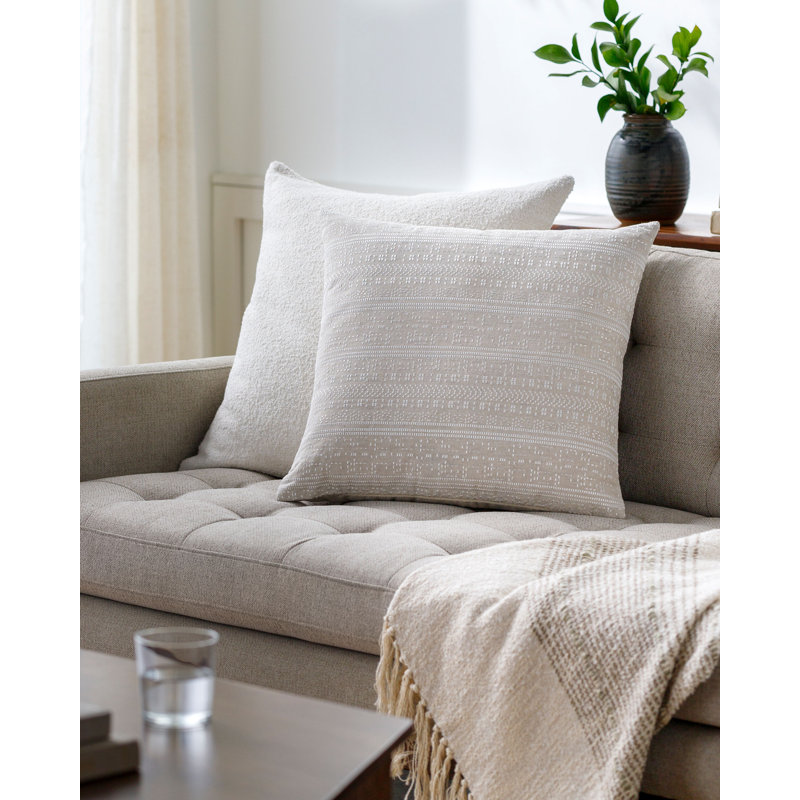 Theodore Accent Pillow, Down, Beige/Off White Geometric, 22"H x 22"W