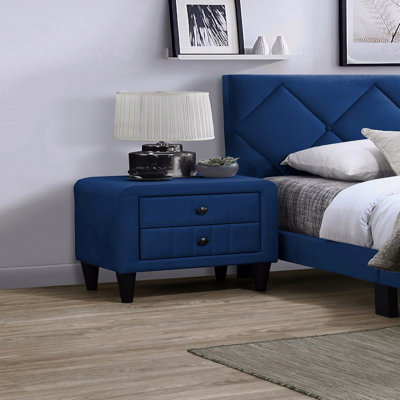 Velours bleu marine magnifique table de chevet 1pc table de chevet 2X tiroirs mobilier de chambre design élégant